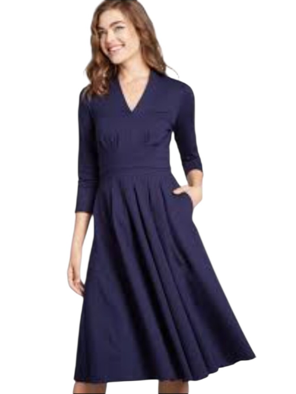 Modcloth Dark Blue Ponte Knit Fit & Flare Midi Dress Size Small